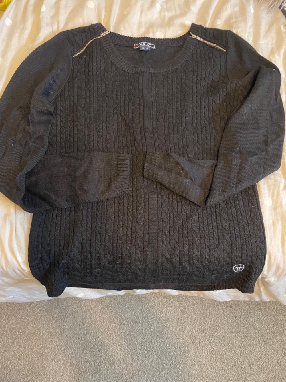 Ariat Black Cable Knit Crewneck Sweater with Shoulder Zippers